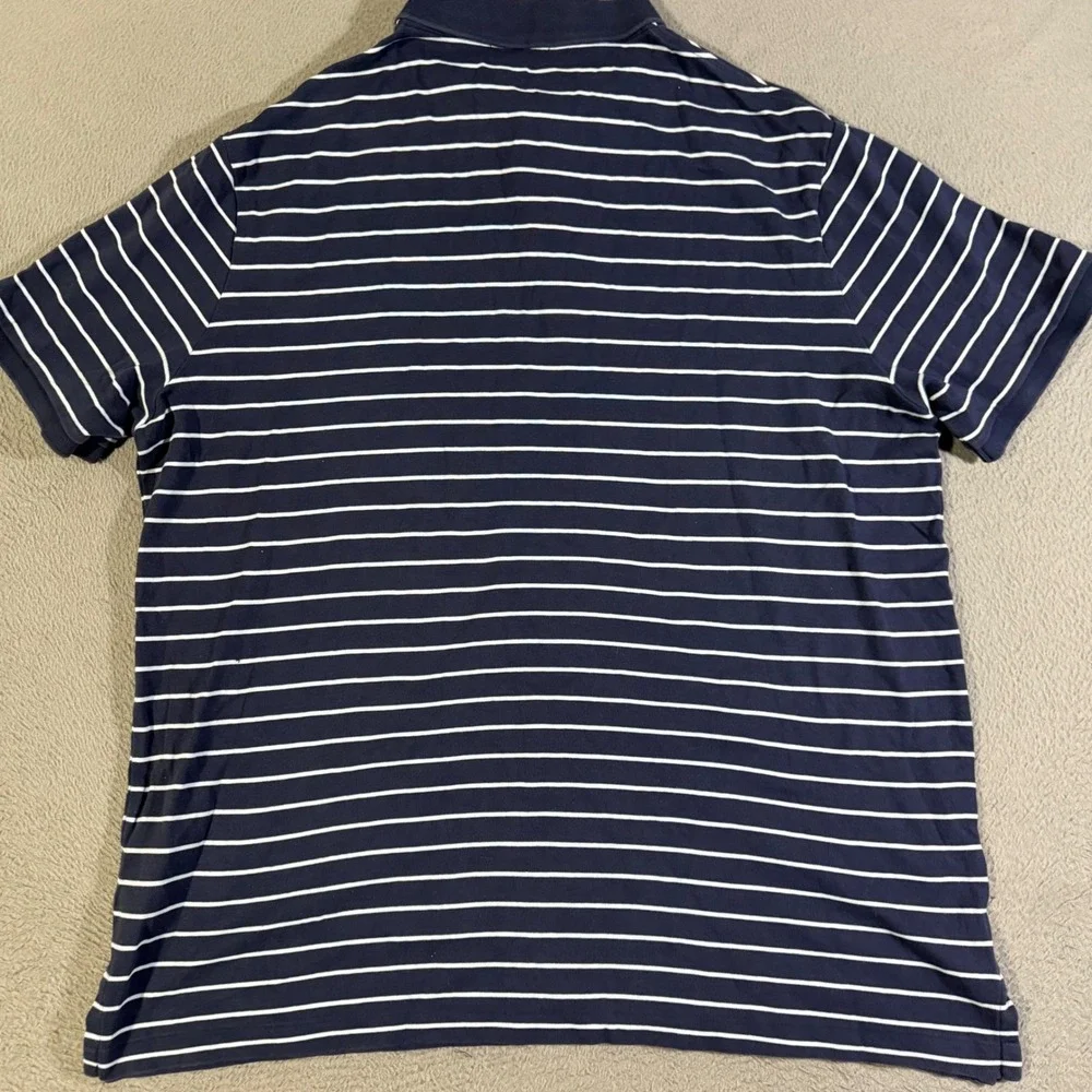Polo Ralph Lauren Mens‎ XL Navy Blue Striped Classic Fit Polo Shirt Flesh Pony